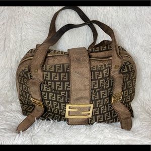 FENDI Brown Zucca Leather Satchel - Vintage